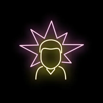Glowing neon user outline generating ideas exploding with creativity Stock Illustration