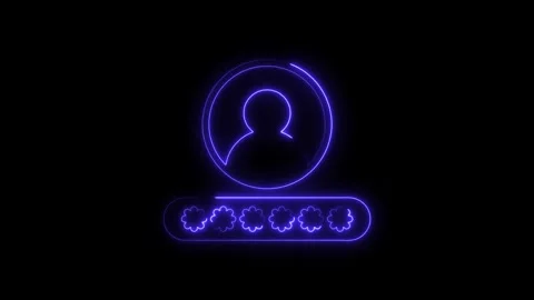 Glowing neon user profile icon with password input field and asterisks on b.. Stock Footage 314708166