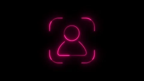 Glowing neon user profile icon animation in pink futuristic HUD scanner fra.. Stock Footage 316806436