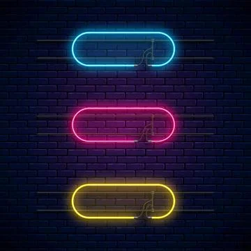 Glowing neon vector frames. Neon light banners set. Realistic glow signboard. Stock Illustration