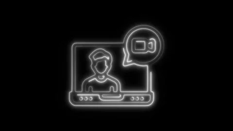 Glowing neon video chat icon isolated on black background. HD Video motion .. Stock Footage 304150177