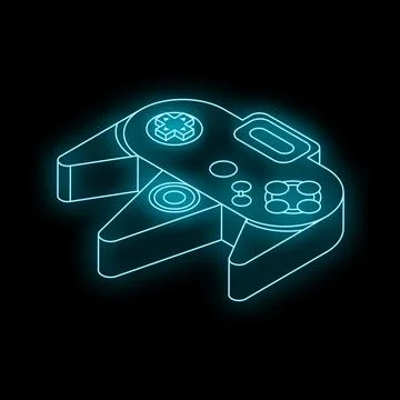 Glowing neon video game controller on black background Stock Illustration