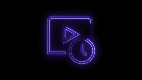 Glowing neon video play button with clock timer on black background animation Stock Footage 314548227