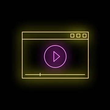 Glowing neon video player interface with play button Illustrazione stock