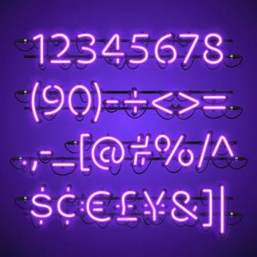 Glowing Neon Violet Numbers Stock Illustration