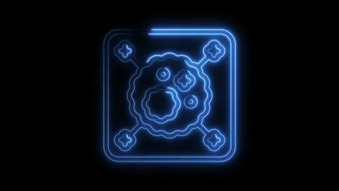 Glowing neon virus cell animation on black background futuristic medical concept Stock Footage 322970309