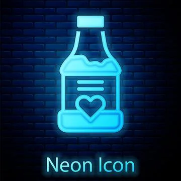 Glowing neon Vitamin complex of pill capsule icon isolated on brick wall back Stock Illustration