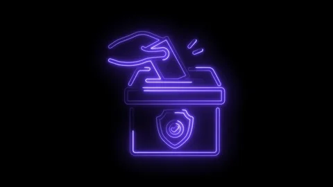 Glowing neon vote box with protective shield animation on isolated black Stock Footage 330776550