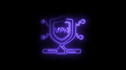 Glowing neon vpn shield icon animation on black background enhancing digita.. Stock Footage 330779637