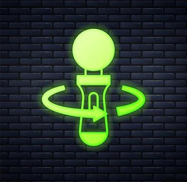 Glowing neon VR controller game icon isolated on brick wall background. Virtual Stock Illustration