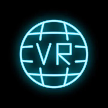 Glowing neon vr sign inside planet earth shape Illustrazione stock