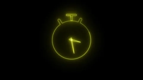 Glowing neon wall clock icon with alarm icon animation isolated on a black .. Stock Footage 332119388