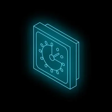 Glowing neon wall clock showing nine o'clock on black background Stock Illustration