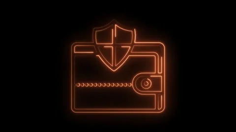 Glowing neon wallet with shield symbolizing secure digital transactions Stock Footage 322975450