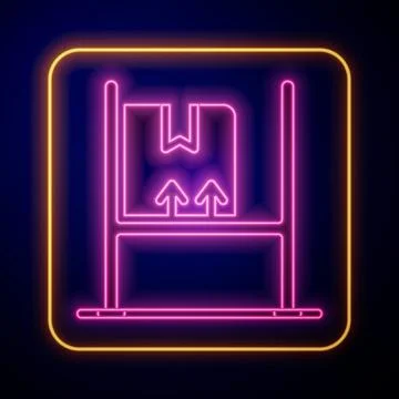 Glowing neon Warehouse interior with boxes on racks icon isolated on black ba Illustrazione stock