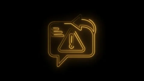 Glowing Neon Warning Message Icon with Arrow Notification Alert Symbol on Black Stock Footage 333959815