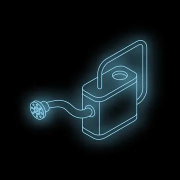 Glowing neon watering can on dark background symbolizing gardening Stock Illustration