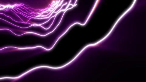 Glowing neon waves of light form abstract terrain in purple tones, radiating  Stockfoto's