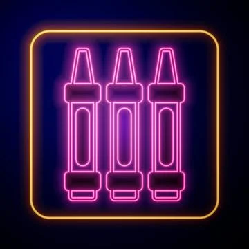 Glowing neon Wax crayons for drawing icon isolated on black background.  Vect Stock Illustration