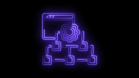 Glowing neon web application architecture illustration on dark background f.. Stock Footage 346003099