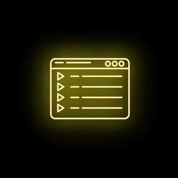 Glowing neon web browser playlist interface icon Stock Illustration