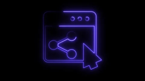 Glowing neon web browser with share icon and cursor on black background ani.. Stock Footage 308286267
