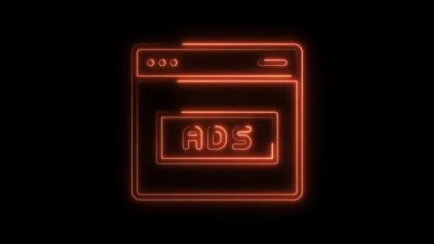 Glowing neon web browser window advertising concept animated on dark background Stock Footage 322967793