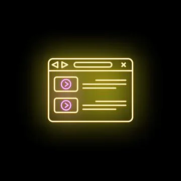 Glowing neon web browser window for online content 库存插图