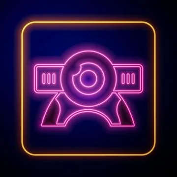 Glowing neon Web camera icon isolated on black background. Chat camera. Webcam 스톡 일러스트