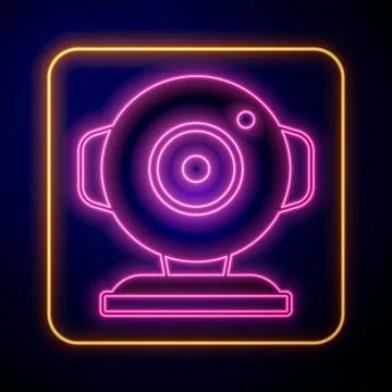 Glowing neon Web camera icon isolated on black background. Chat camera. Webcam Stock Illustration