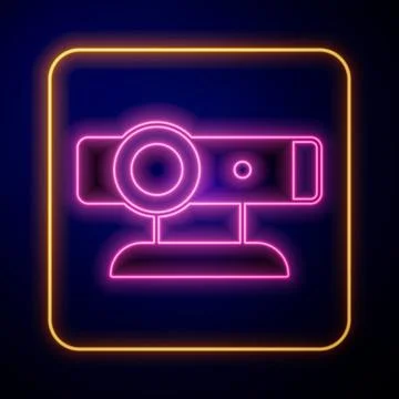 Glowing neon Web camera icon isolated on black background. Chat camera. Webcam Stock Illustration
