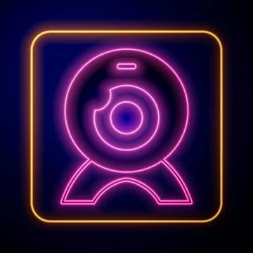 Glowing neon Web camera icon isolated on black background. Chat camera. Webcam Stock Illustration