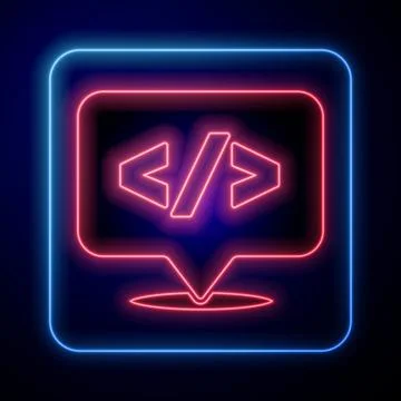 Glowing neon Web design and front end development icon isolated on blue イラスト素材