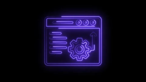 Glowing neon web page with cogwheel and upward arrow for automation and Stock Footage 322961882