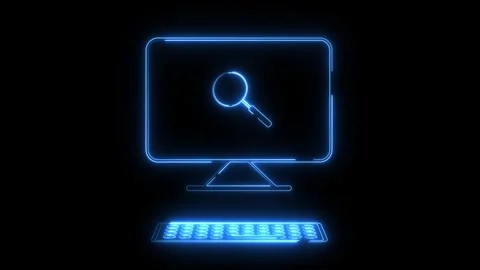 Glowing Neon Web Search Vector with Monitor and Magnifying Glass Icon Stock Footage 311273744