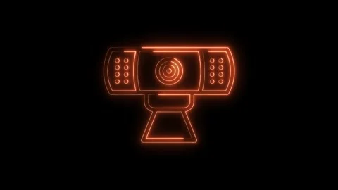Glowing neon webcam animation on black background for technology and Stock Footage 322967466