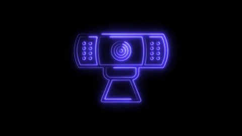 Glowing neon webcam icon animation against black background perfect for tech Stock Footage 322967452