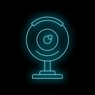 Glowing neon webcam icon for video communication Illustrazione stock