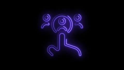 Glowing neon webcam outline animation depicting online video conference on .. Stock Footage 314548022