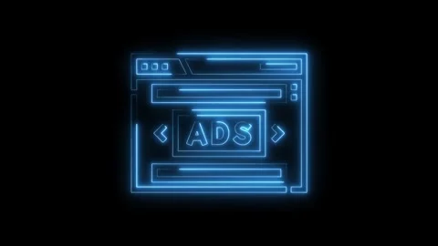 Glowing neon webpage with ads and arrows indicating next and previous adver.. Stock-Footage 312333373