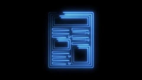 Glowing neon webpage wireframe design on black background for futuristic Stock Footage 322971816