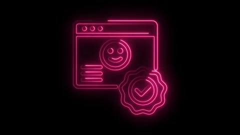 Glowing neon website approval icon on black background represents success and Stock Footage 330777289