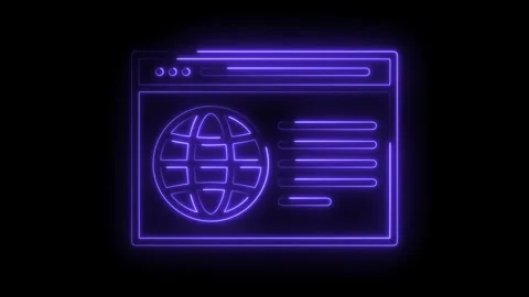 Glowing neon website browser window with globe symbol on dark background an.. Stock Footage 309910082