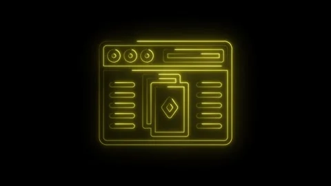 Glowing neon website with cards design on black background concept design e.. Stock Footage 314536416