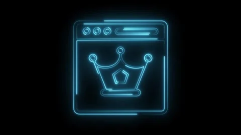 Glowing neon website with crown emblem represents website authority and premium Stock Footage 322989673