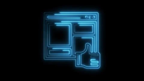 Glowing neon website layout with thumbs up design on black background animation Stock Footage 322990915