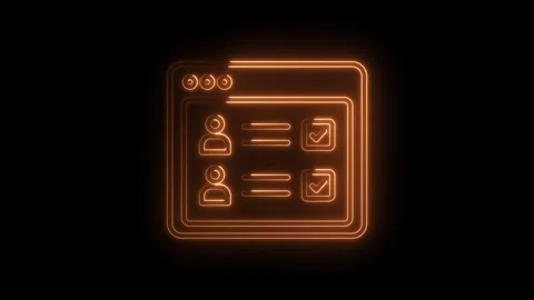 Glowing neon website page interface with two user profiles and check marks .. Vídeo Stock 345986643