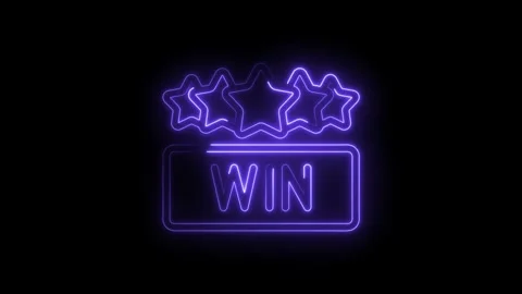 Glowing neon win text and stars icon on black background for gaming promotion Stock Footage 330780935