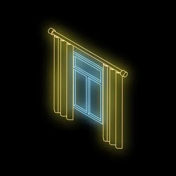 Glowing neon window with curtains on black background Ilustración de archivo