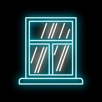 Glowing neon window frame outline on black Ilustración de archivo